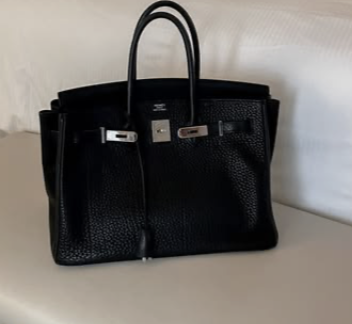 Black leather handbag, lifestyle content